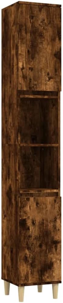 Tall Bathroom Cabinet 6 Compartment 2 Door Smoked Oak