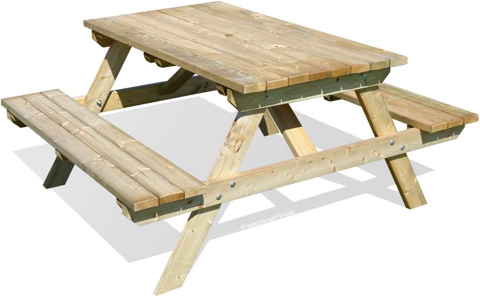 5ft Wooden Picnic Table 6 Seater Garden Pub Style Bench