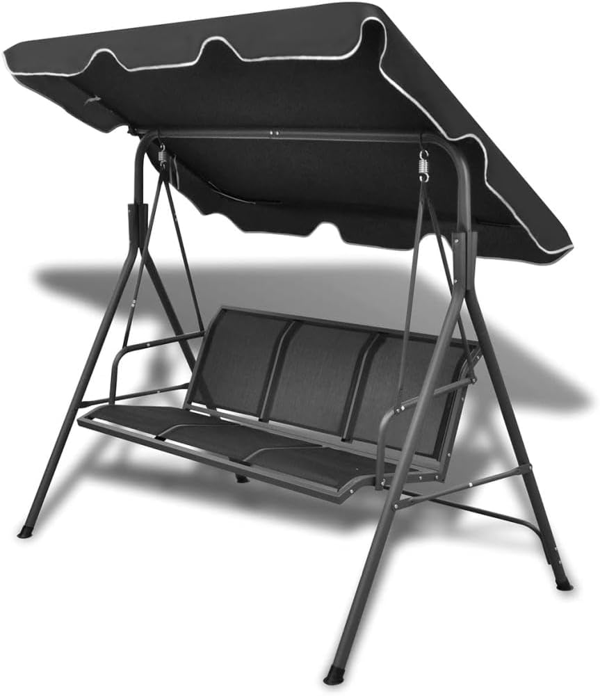 3 Seater Garden Swing Bench Black Adjustable Canopy