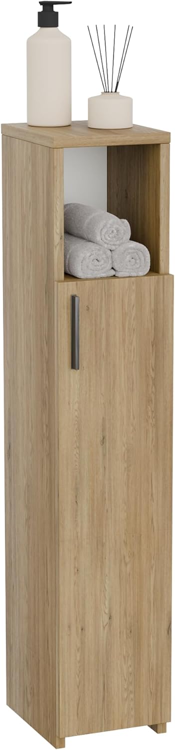 Slim Tall Bathroom Storage Cabinet Freestanding Oak Organizer