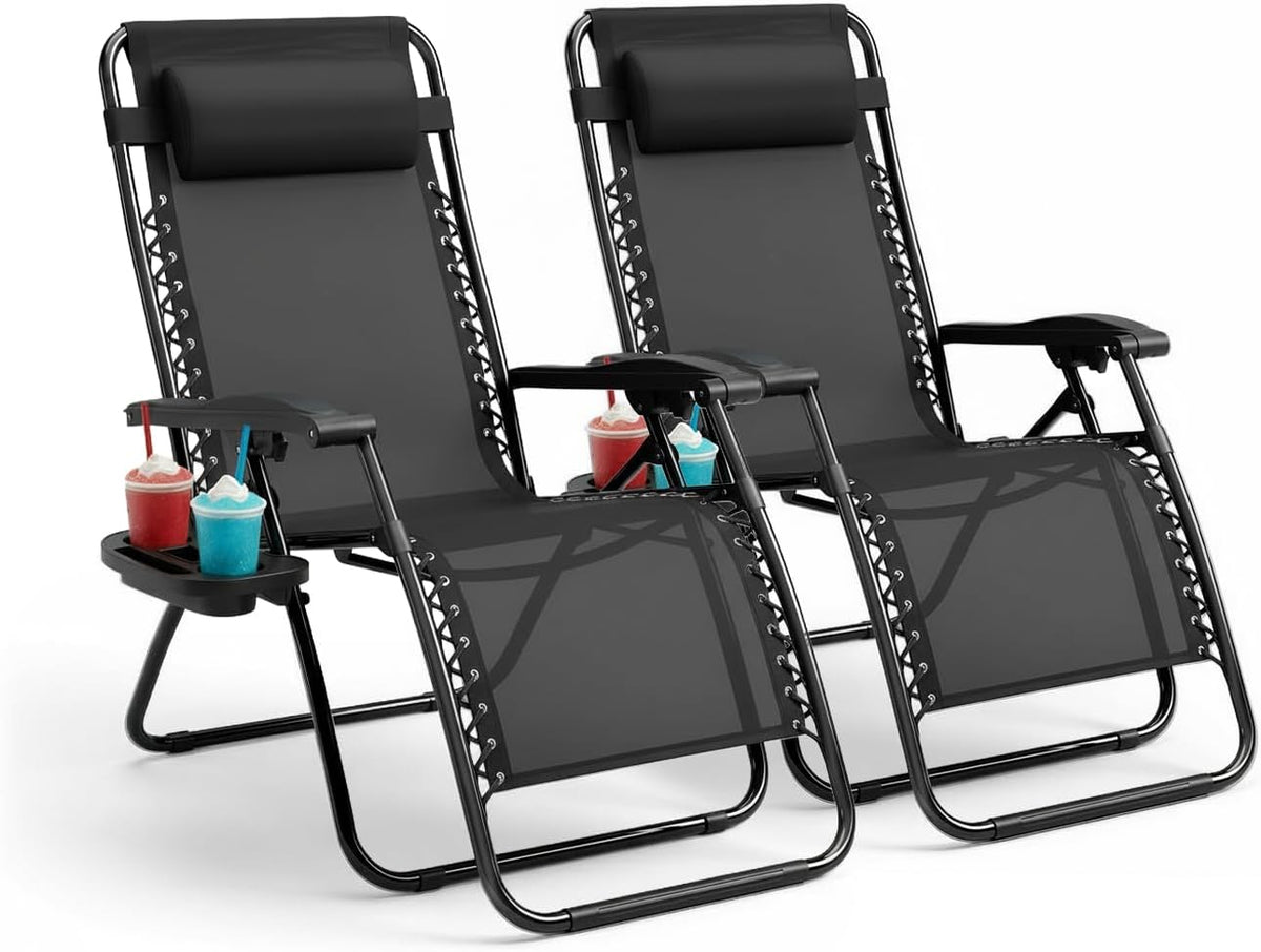 Set of 2 Zero Gravity Recliner Chairs Black 160 Degree