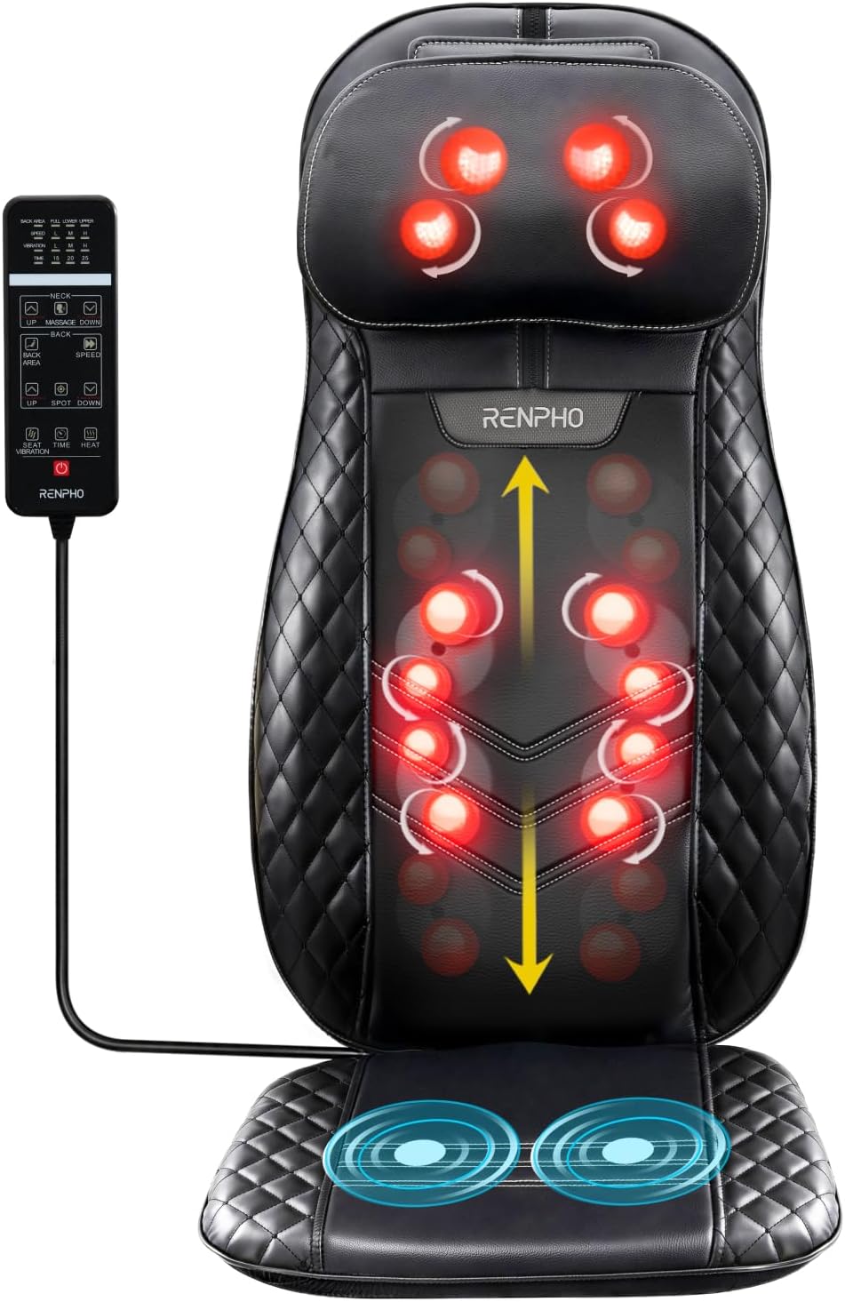 Shiatsu Back Massager Chair Heat Full Body Neck Seat Vibration