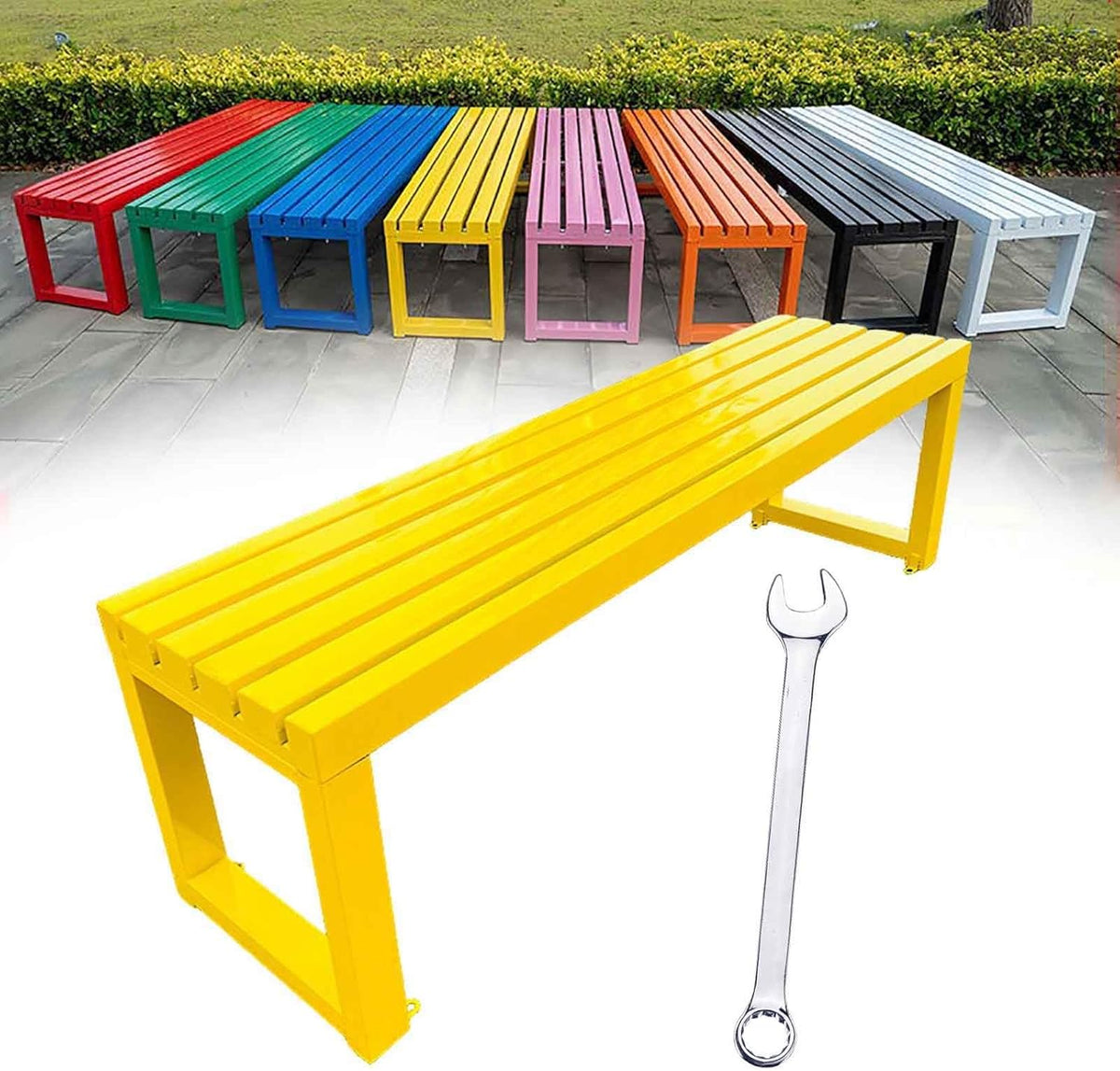 Metal Garden Bench Outdoor Patio Park Seat Backless Weatherproof 2-3 Seater