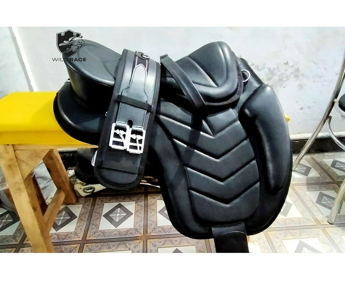 Black Leather Treeless Horse Saddle 15 Inch Soft Seat