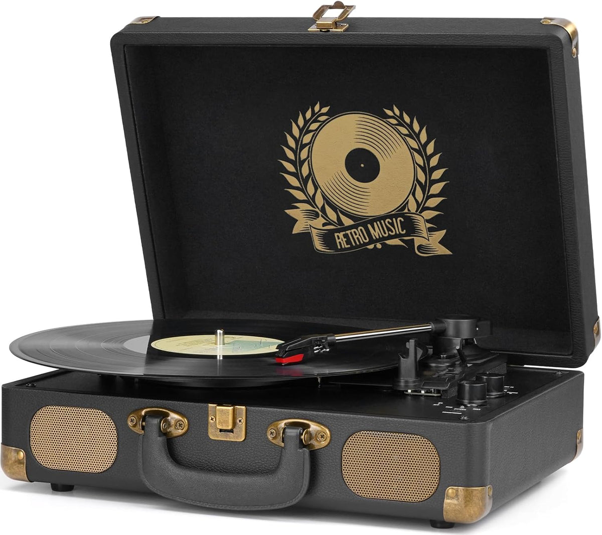 3-Speed Bluetooth Vinyl Record Player USB Recording Portable Suitcase
