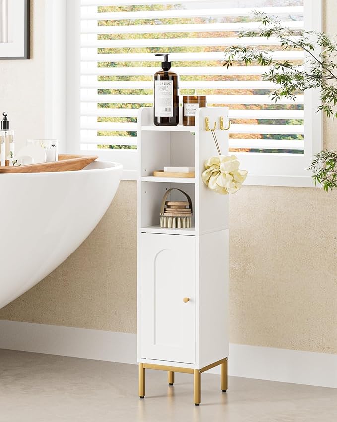 Slim Tall Bathroom Storage Cabinet Waterproof White Unit