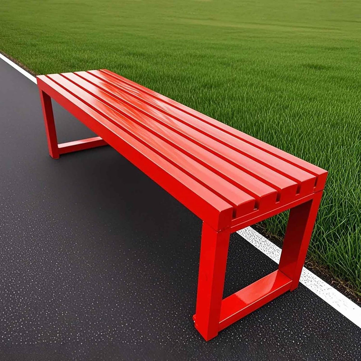 Metal Garden Bench 1m Backless Outdoor Park Patio Seat Red