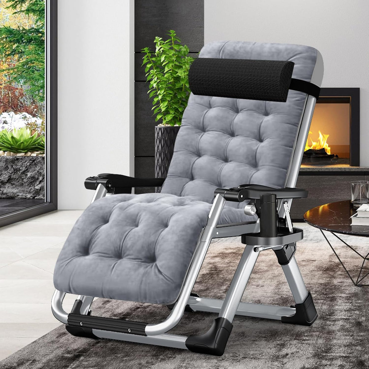 Zero Gravity Folding Sun Lounger Garden Recliner Chair Stone Gray