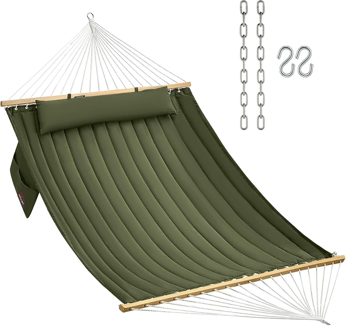 Double Quilted Fabric Hammock with Spreader Bars 2 Person 450LB Outdoor Patio - Kwikley