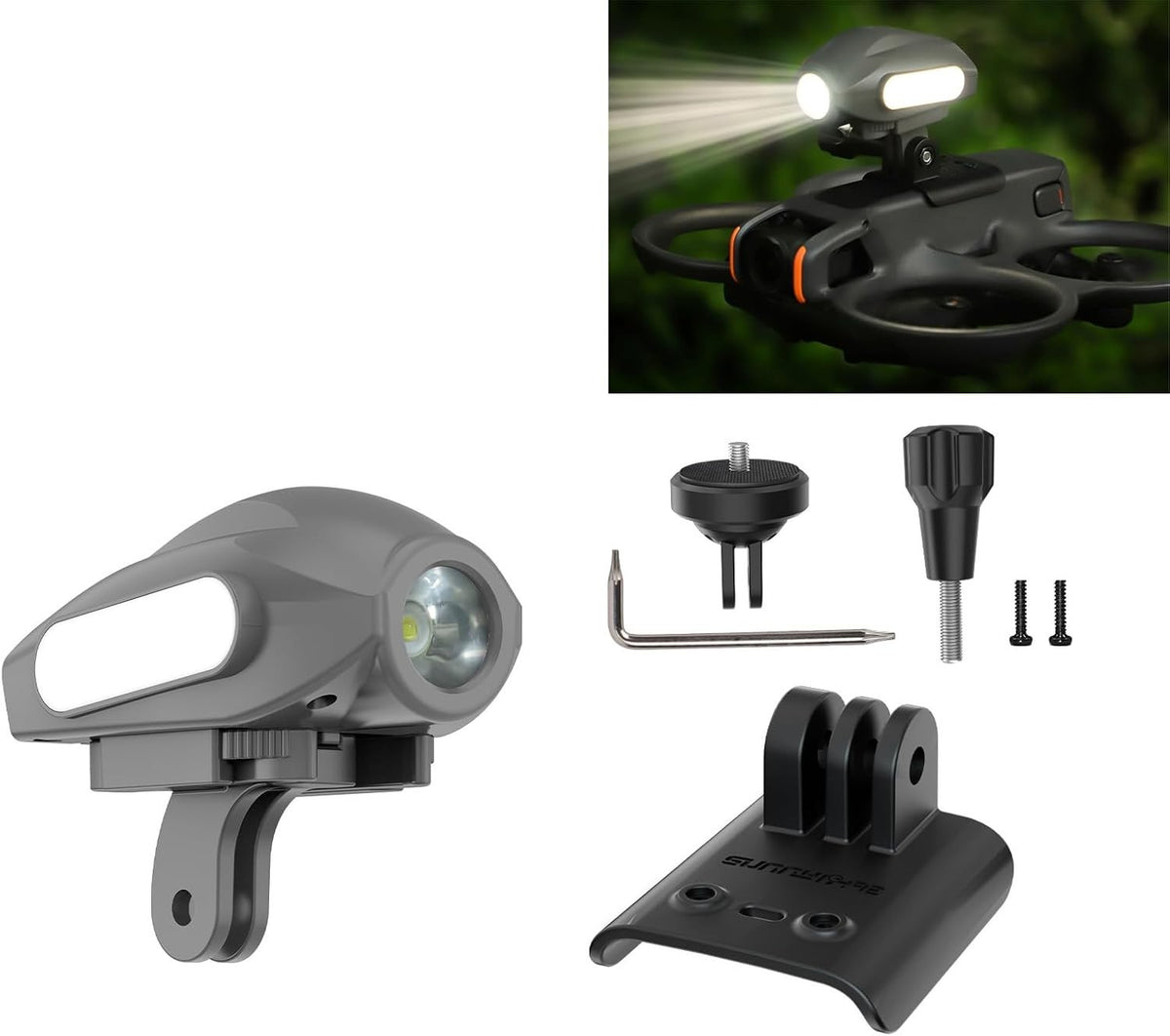 Drone Searchlight & Strobe Light with Mount for DJI Avata 2 + Camera Adapter - Kwikley