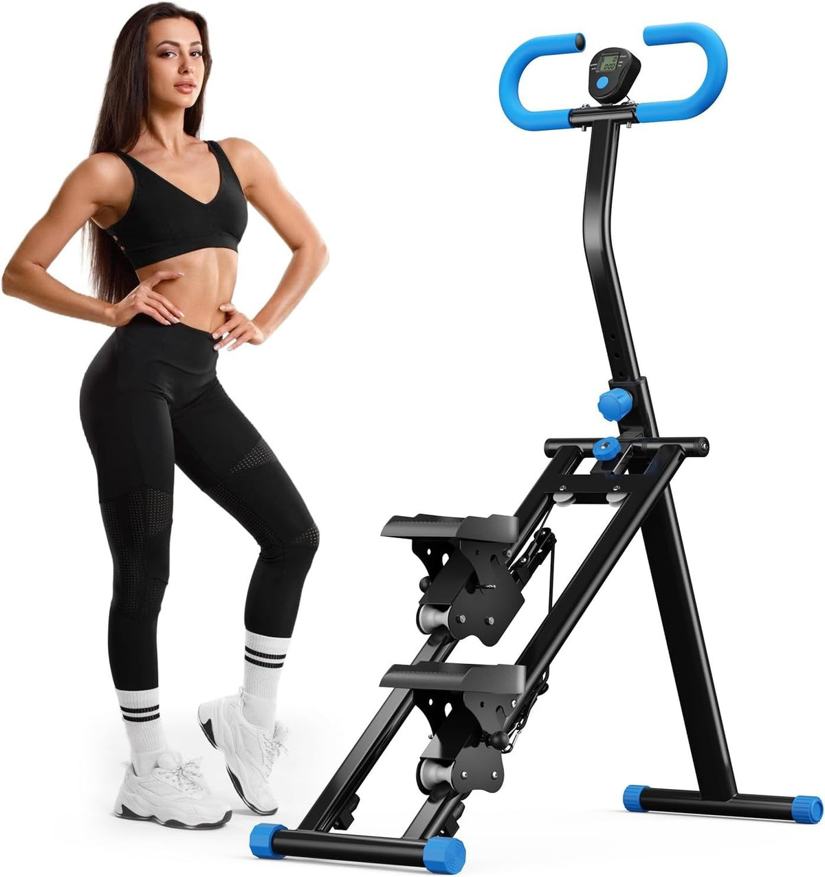 Foldable Stair Stepper Vertical Climber Adjustable Handrails LCD Quiet 150kg - Kwikley