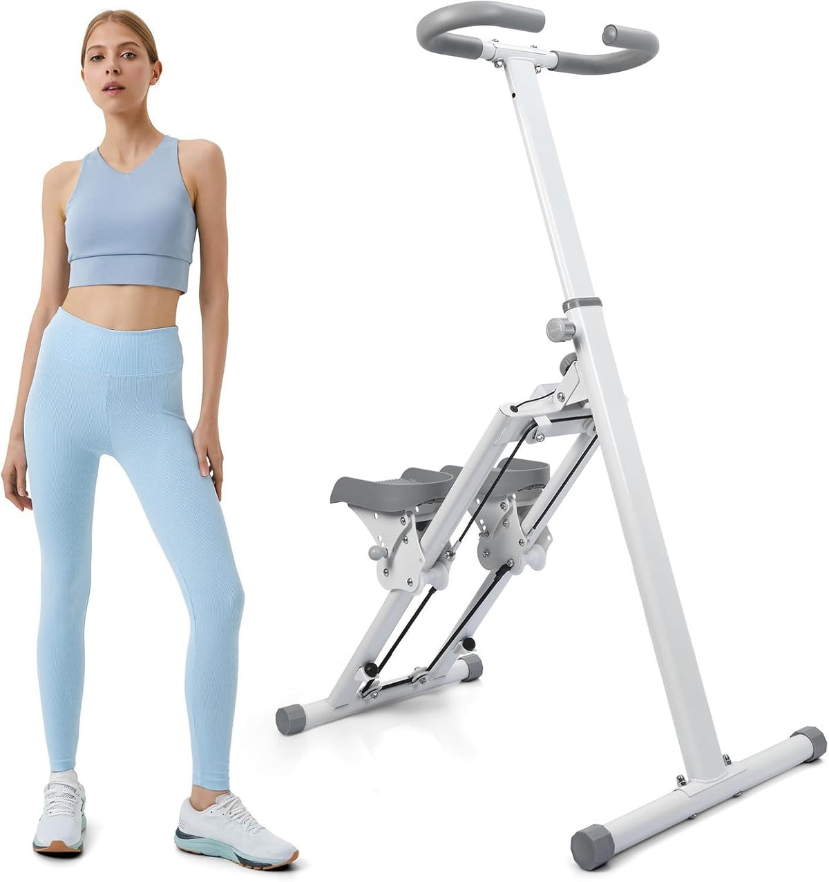 Foldable Stair Stepper Vertical Climber LCD Adjustable Pedals Handlebar 120kg - Kwikley