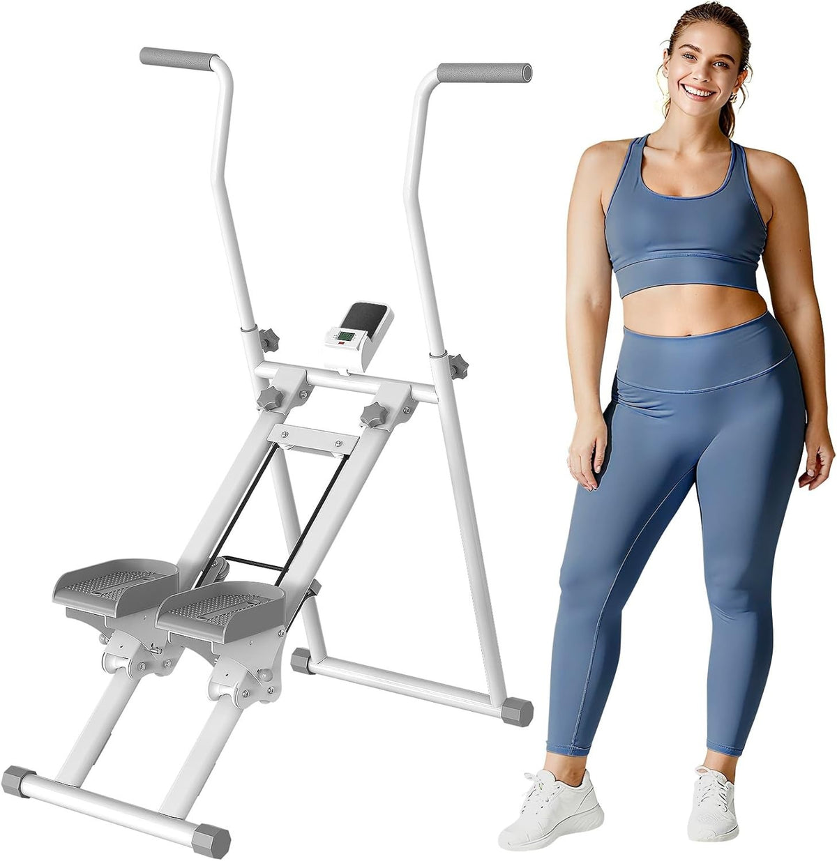 Foldable Vertical Stair Climber w/ Adjustable Incline, Large Pedals LCD Display - Kwikley