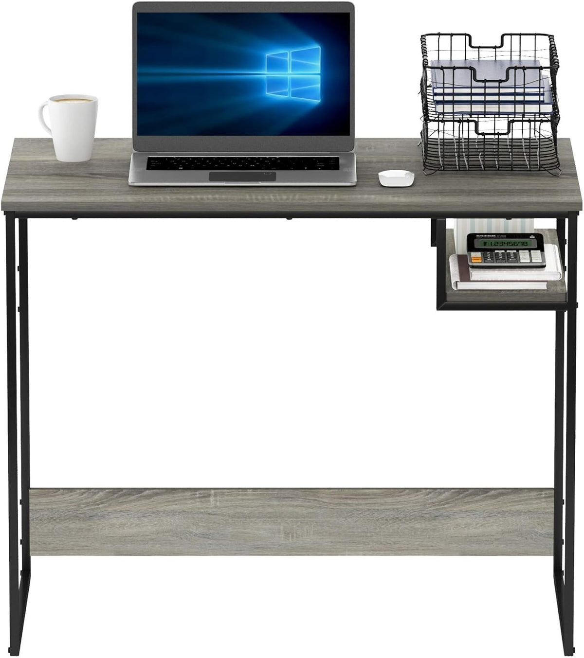 French Oak Grey Study Desk 90x51x75cm Compact Home Office Computer Table - Kwikley
