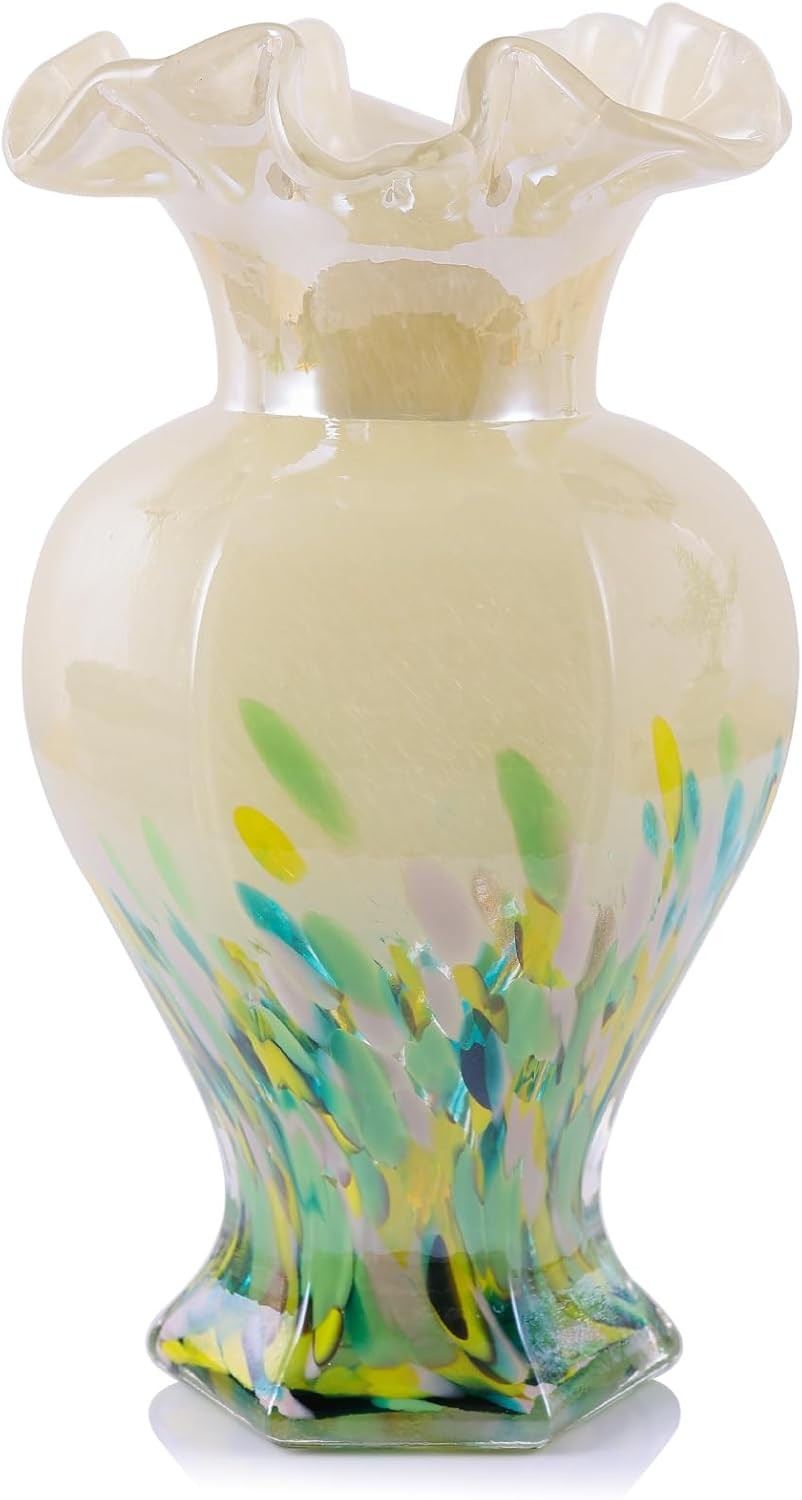 Green Glass Vase 24cm Modern Art Flower Vase Table Centrepiece Decor - Kwikley