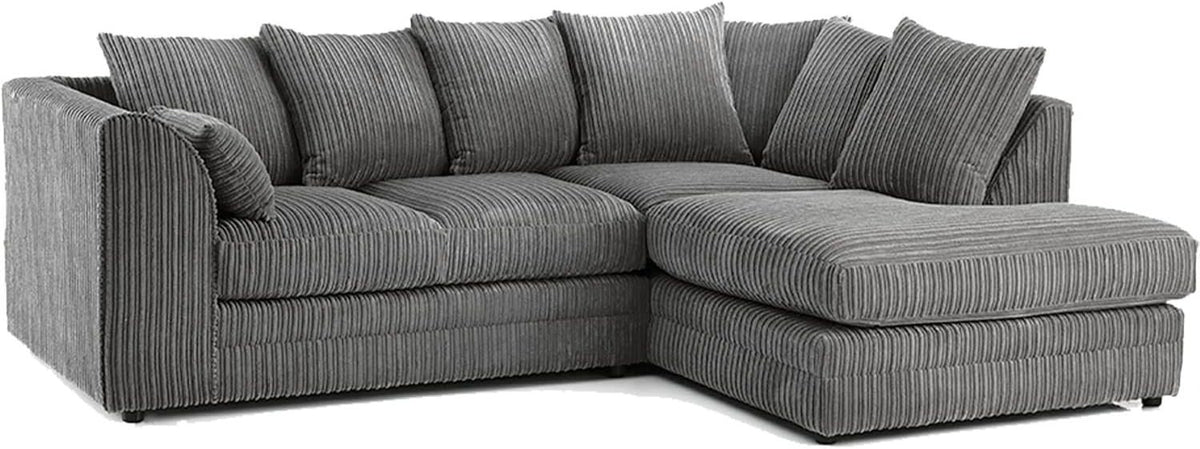 Grey Corner Sofa 3 - 4 Seater RH | Soft Cord Fabric | Deep Cushions | UK Made - Kwikley