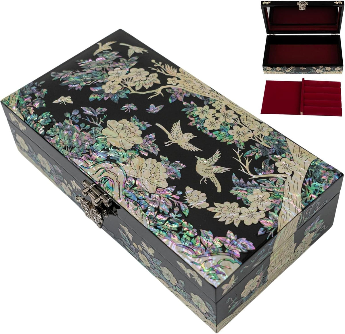 Large Mother of Pearl Jewellery Organizer Box Handmade Ring Tray - Kwikley