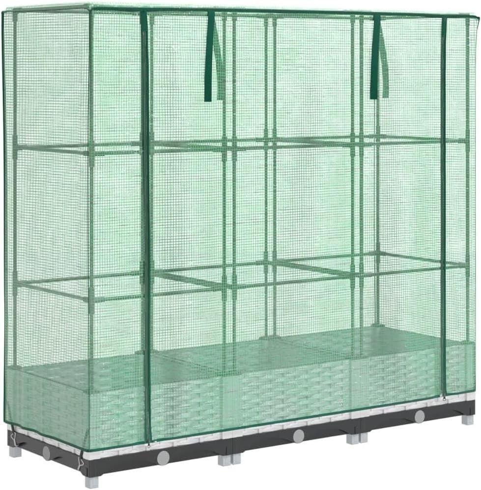 Large Raised Garden Planter with Greenhouse Cover 120x40x123cm | White Rattan - Kwikley