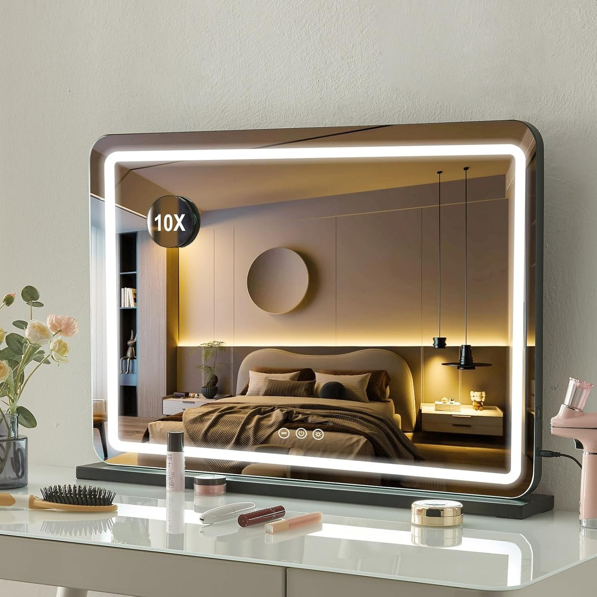 LED Vanity Mirror 32" with Touch Screen, USB Charging & 10X Magnifier - Kwikley
