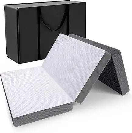 Foldable futon mattress with memory foam for floor sleeping and guests