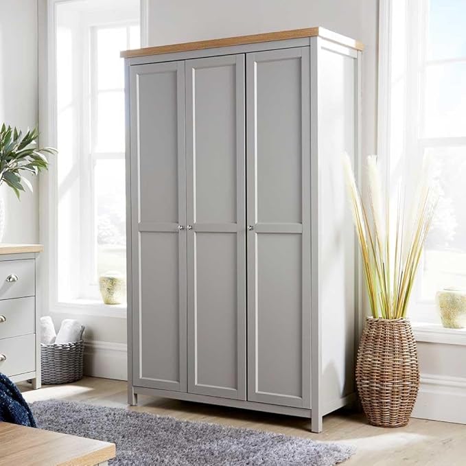 Rustic wooden wardrobe in modern bedroom setting