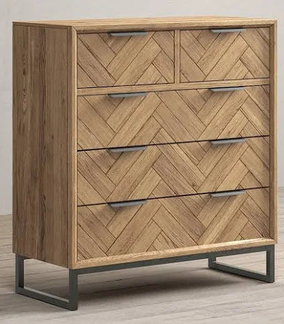 Rustic wooden chest of drawers with modern bedroom decor