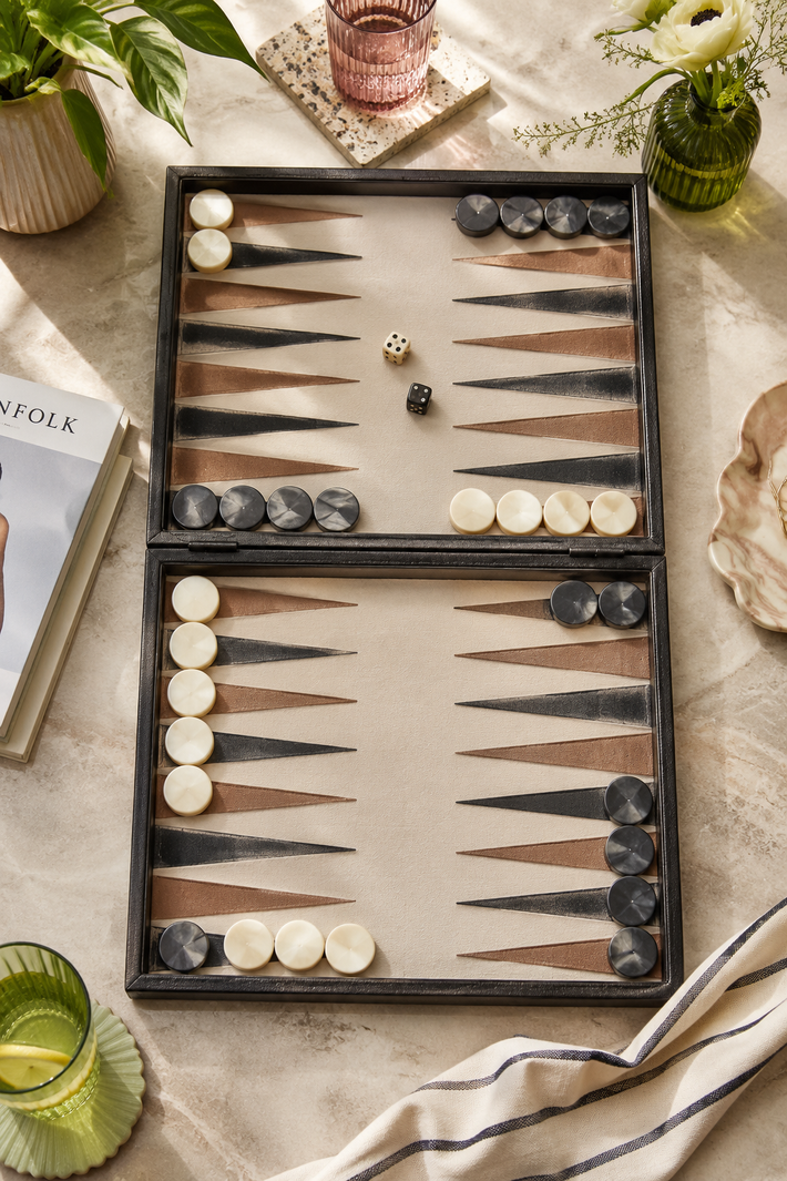 Wooden backgammon board game set for home entertainment and family games