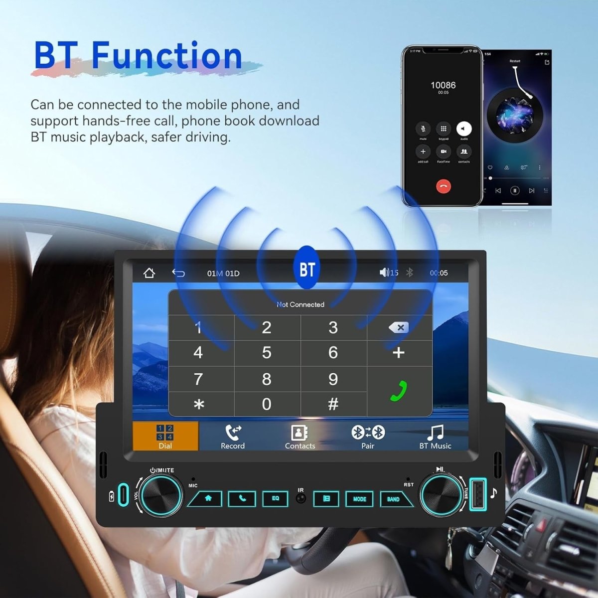 1 Din Car Stereo 7" Touch Screen Bluetooth FM MP5 - Kwikley