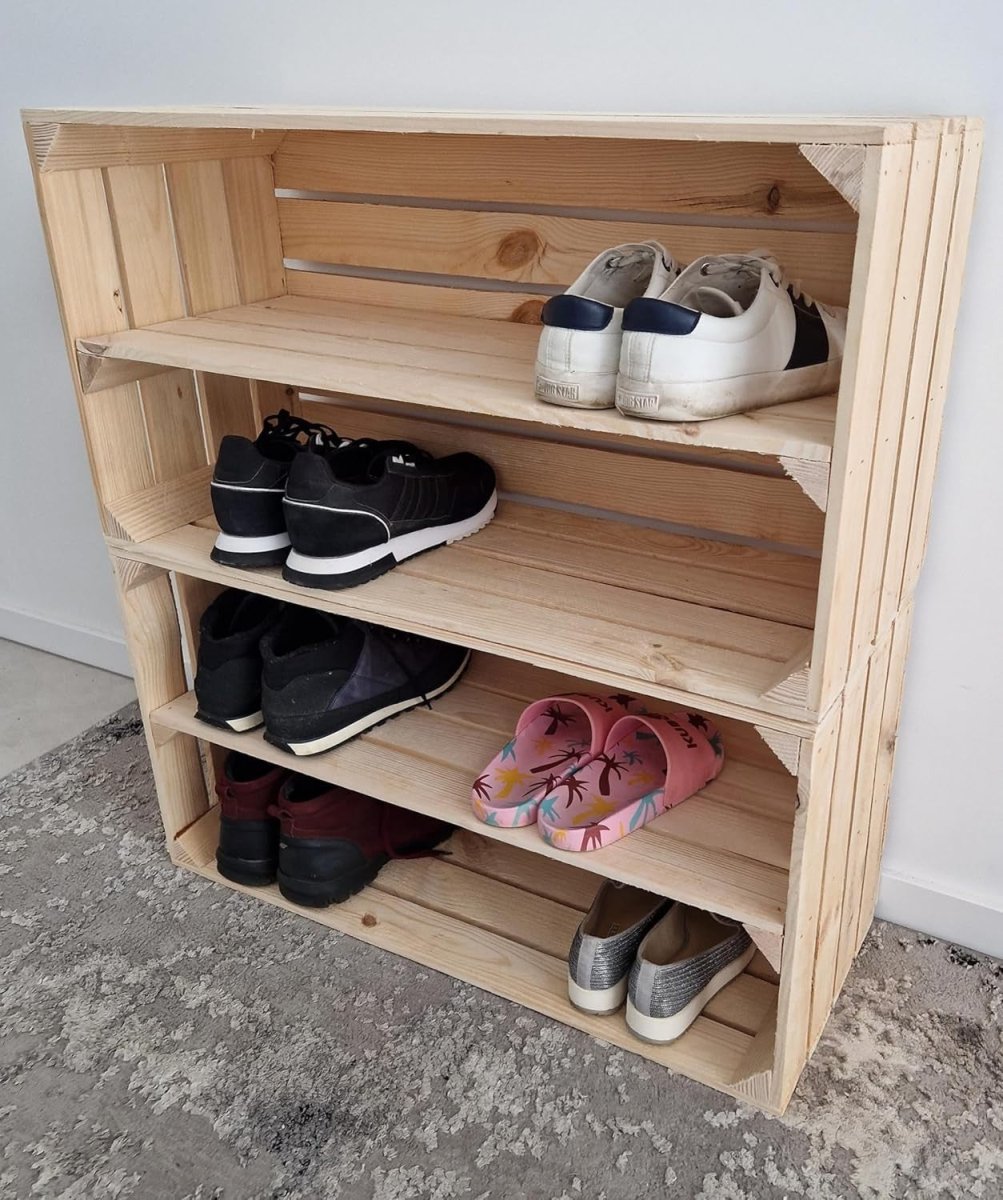 1 x Natural Wooden Crate with 1 - Tier Shelf 40x30x75cm Vintage Storage - Kwikley