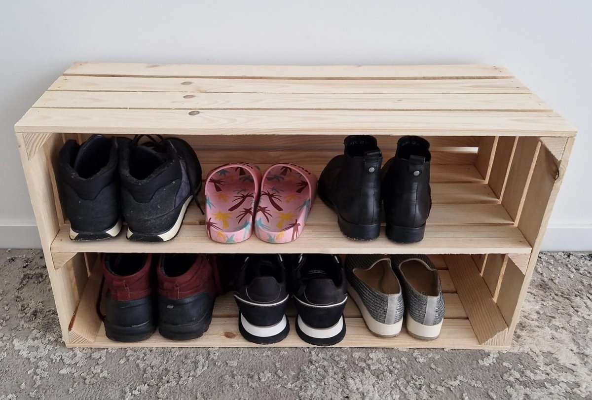 1 x Natural Wooden Crate with 1 - Tier Shelf 40x30x75cm Vintage Storage - Kwikley