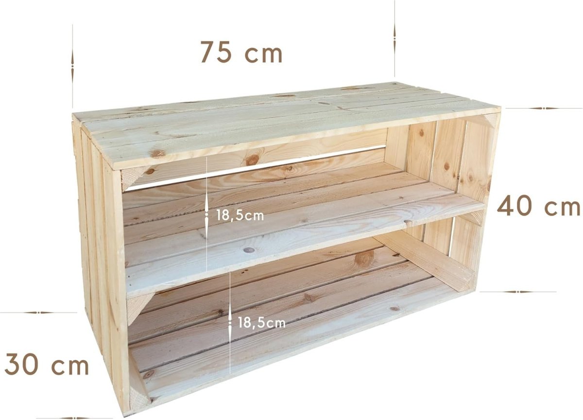 1 x Natural Wooden Crate with 1 - Tier Shelf 40x30x75cm Vintage Storage - Kwikley