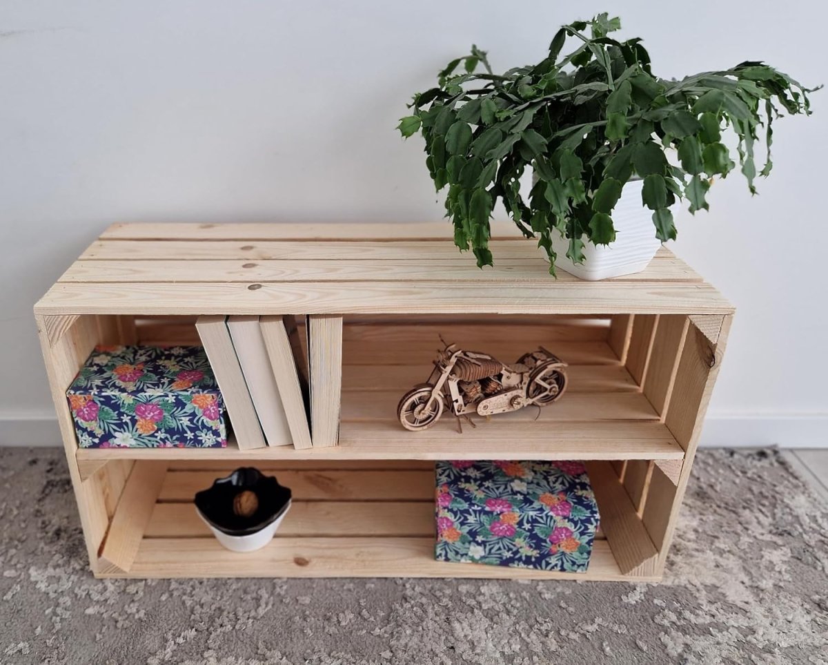 1 x Natural Wooden Crate with 1 - Tier Shelf 40x30x75cm Vintage Storage - Kwikley