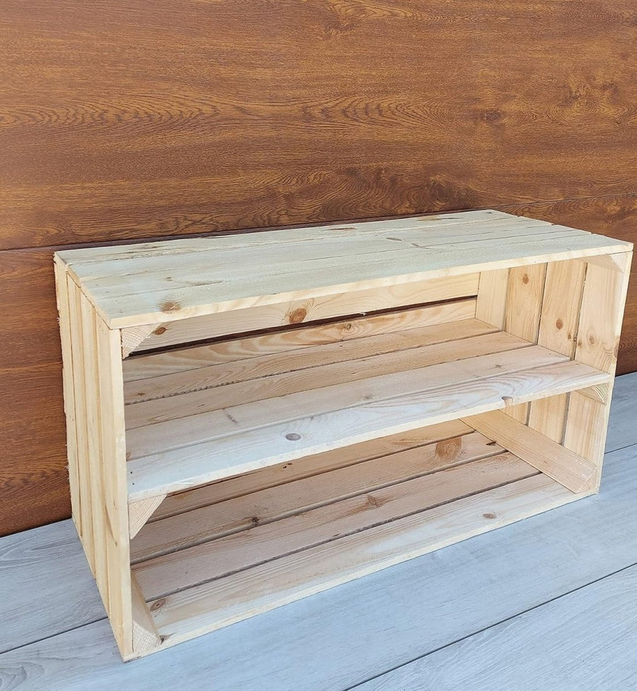 1 x Natural Wooden Crate with 1 - Tier Shelf 40x30x75cm Vintage Storage - Kwikley
