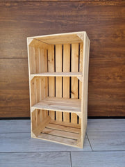 1 x Natural Wooden Crate with 2 - Tier Shelf 40x30x75cm Vintage - Kwikley