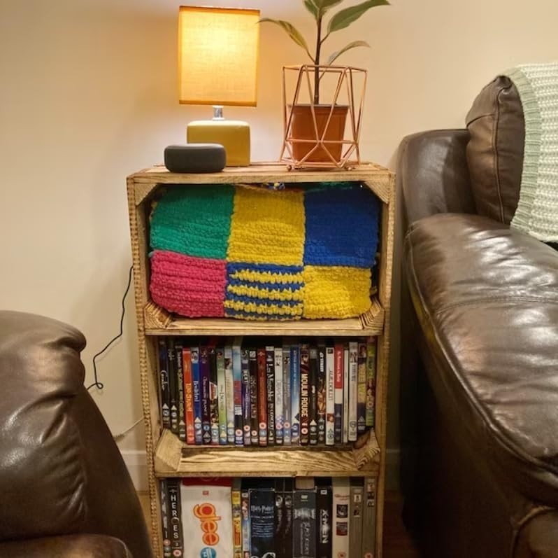 1 x Natural Wooden Crate with 2 - Tier Shelf 40x30x75cm Vintage - Kwikley