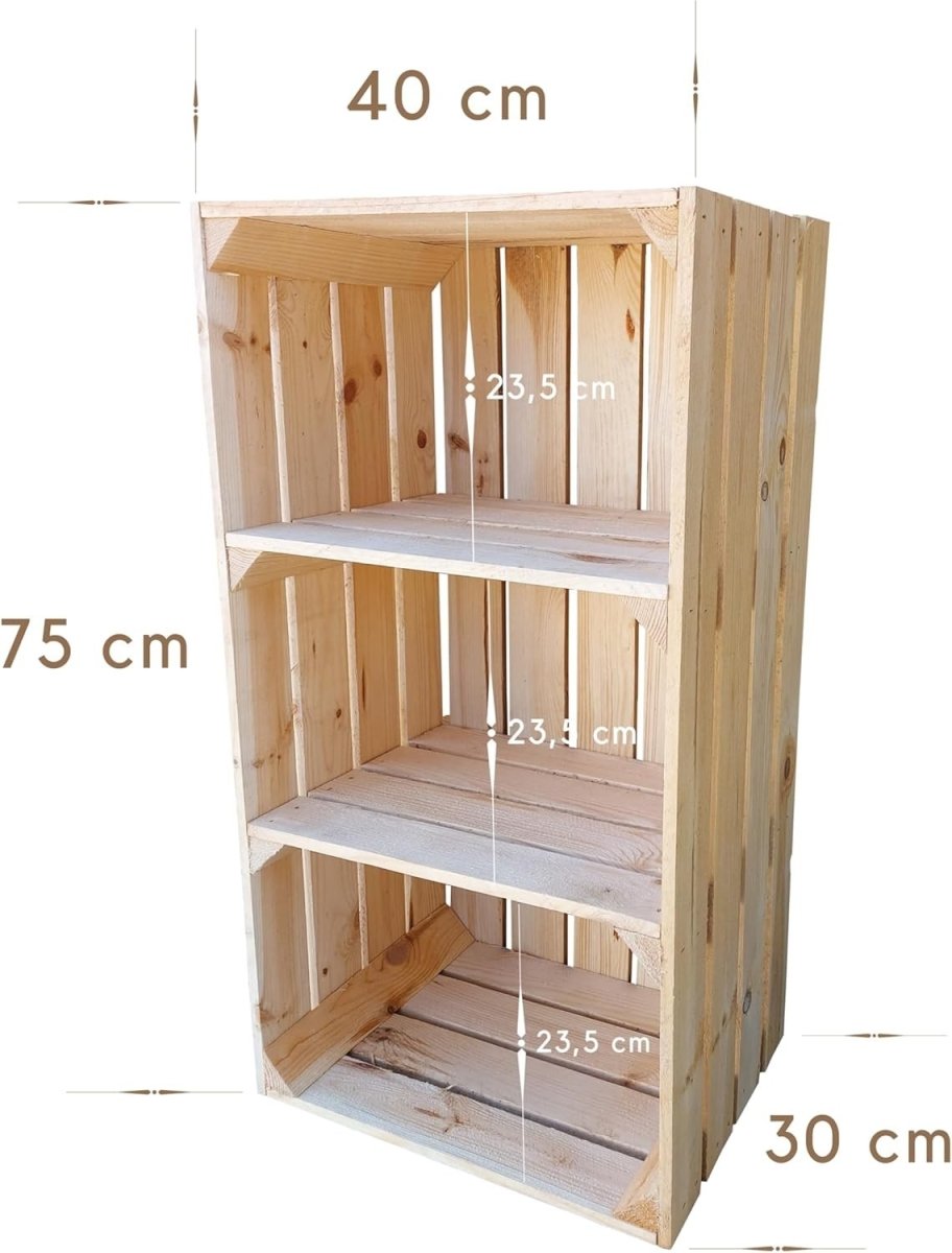 1 x Natural Wooden Crate with 2 - Tier Shelf 40x30x75cm Vintage - Kwikley