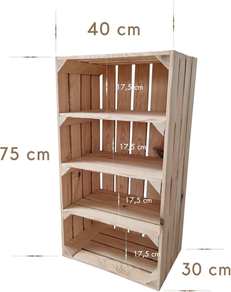 1 x Natural Wooden Crate with 3 - Tier Shelf 40x30x75cm Modern Storage - Kwikley