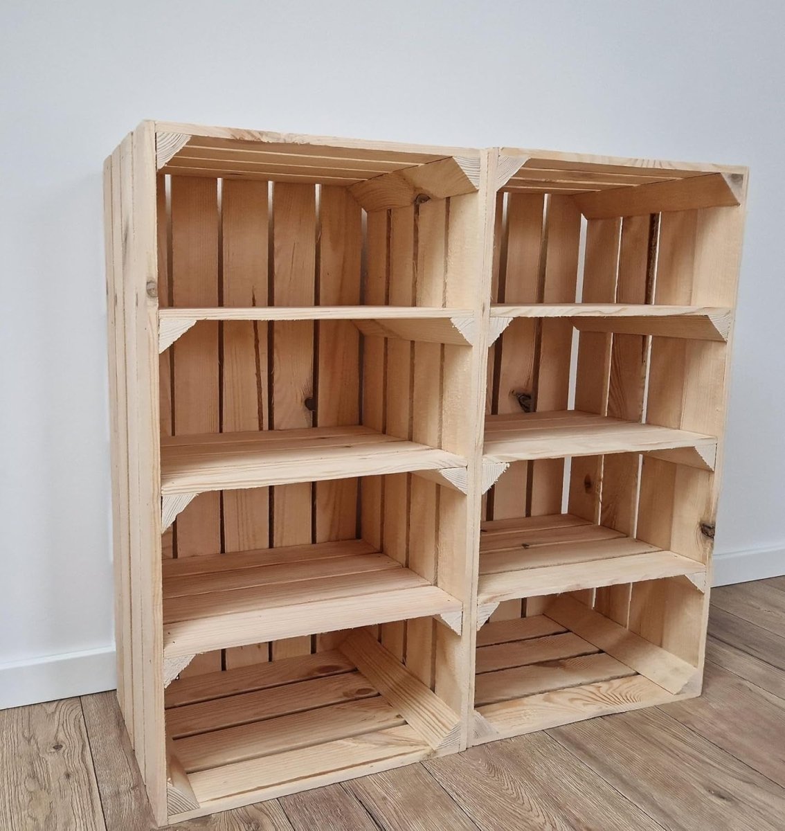 1 x Natural Wooden Crate with 3 - Tier Shelf 40x30x75cm Modern Storage - Kwikley