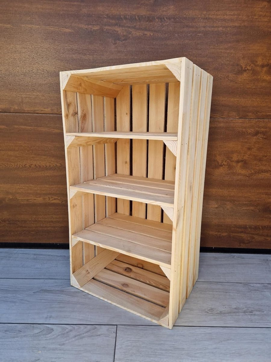 1 x Natural Wooden Crate with 3 - Tier Shelf 40x30x75cm Modern Storage - Kwikley