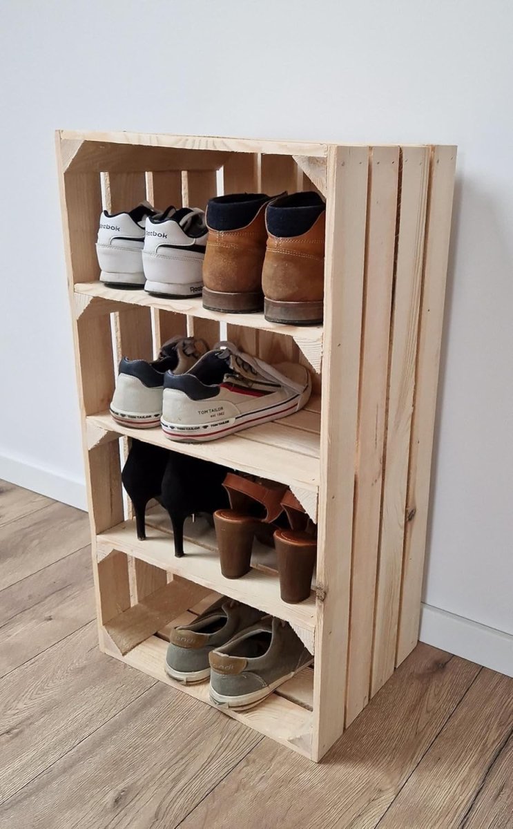 1 x Natural Wooden Crate with 3 - Tier Shelf 40x30x75cm Modern Storage - Kwikley