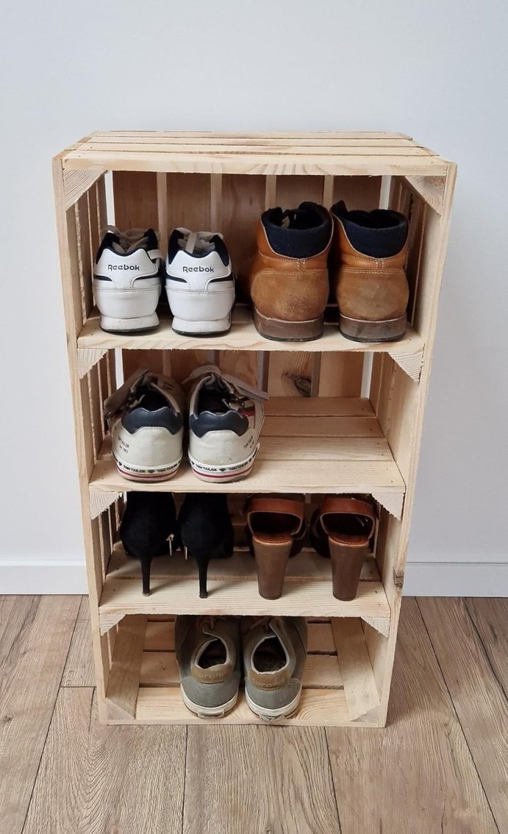 1 x Natural Wooden Crate with 3 - Tier Shelf 40x30x75cm Modern Storage - Kwikley