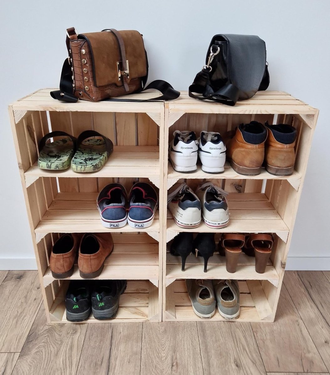 1 x Natural Wooden Crate with 3 - Tier Shelf 40x30x75cm Modern Storage - Kwikley