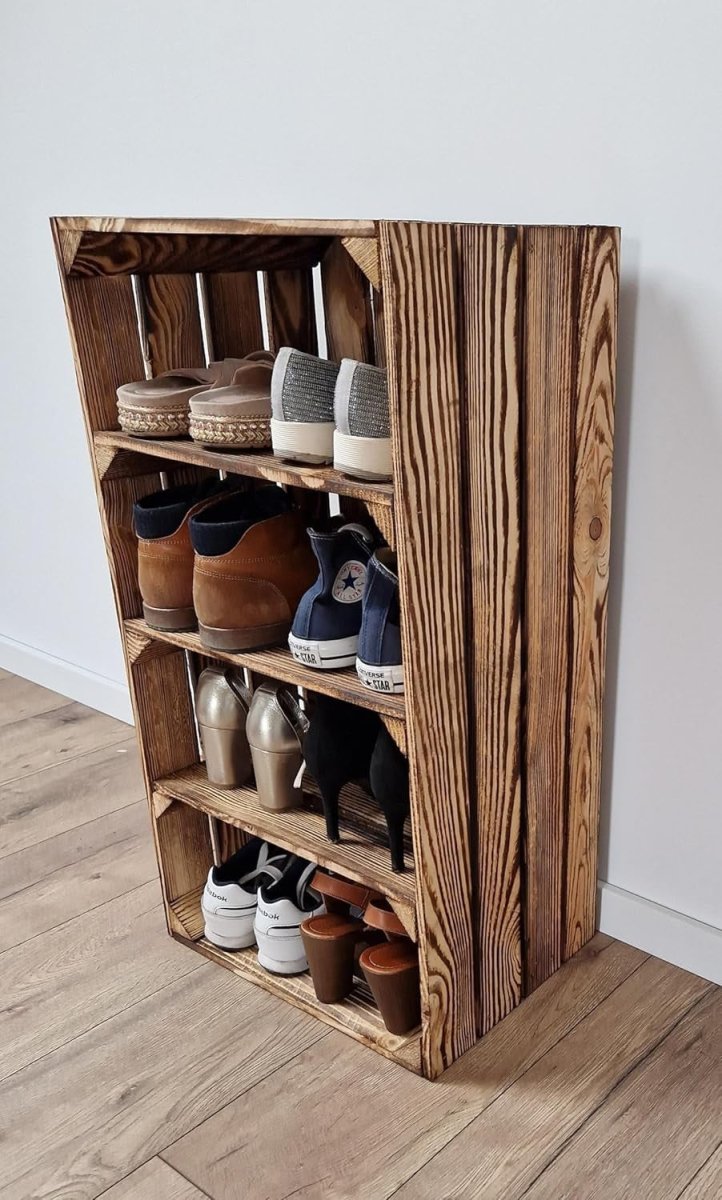 1 x Painted Wooden Crate with 3 - Tier Shelf 40x30x75cm Modern - Kwikley