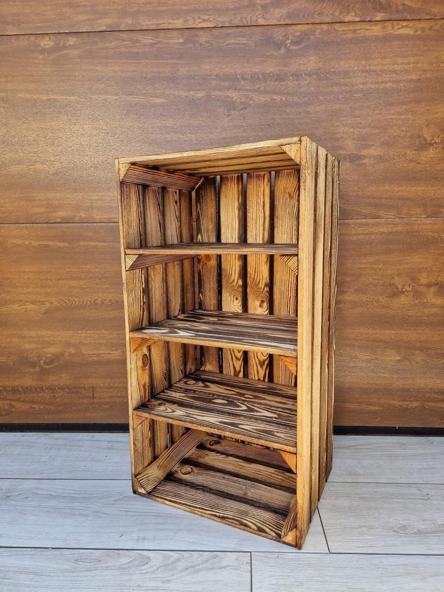 1 x Painted Wooden Crate with 3 - Tier Shelf 40x30x75cm Modern - Kwikley