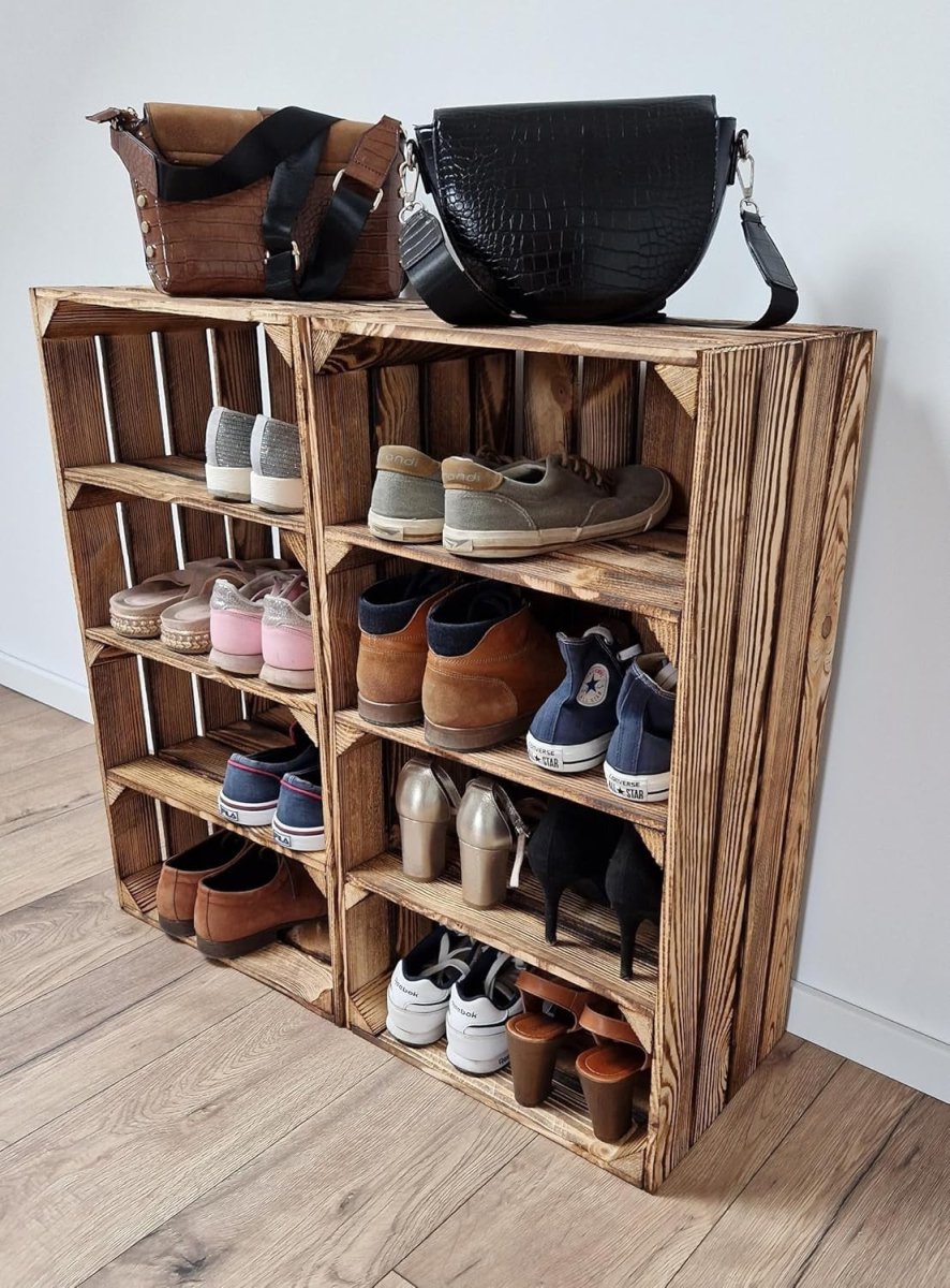 1 x Painted Wooden Crate with 3 - Tier Shelf 40x30x75cm Modern - Kwikley