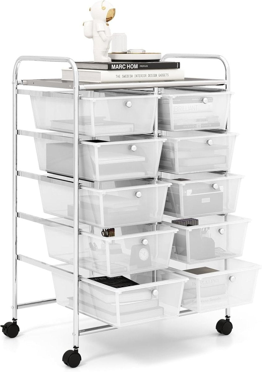 10 Drawer Rolling Storage Cart Clear Organizer Trolley with Wheels - Kwikley
