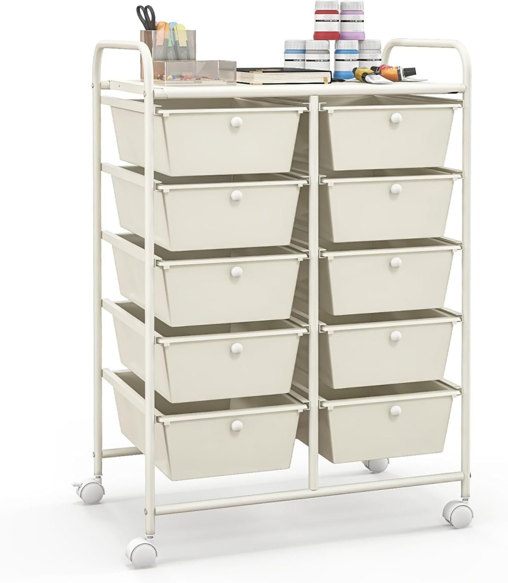 10 Drawer Rolling Storage Cart Utility Organizer Trolley w/ Lock Wheels - Kwikley