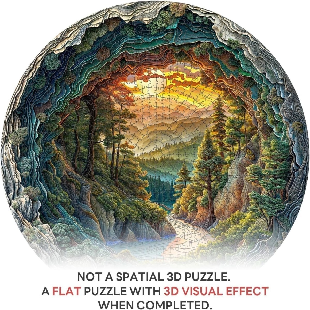 1000 Piece Round Jigsaw Puzzle Cave Forest Nature Adults Home Decor - Kwikley