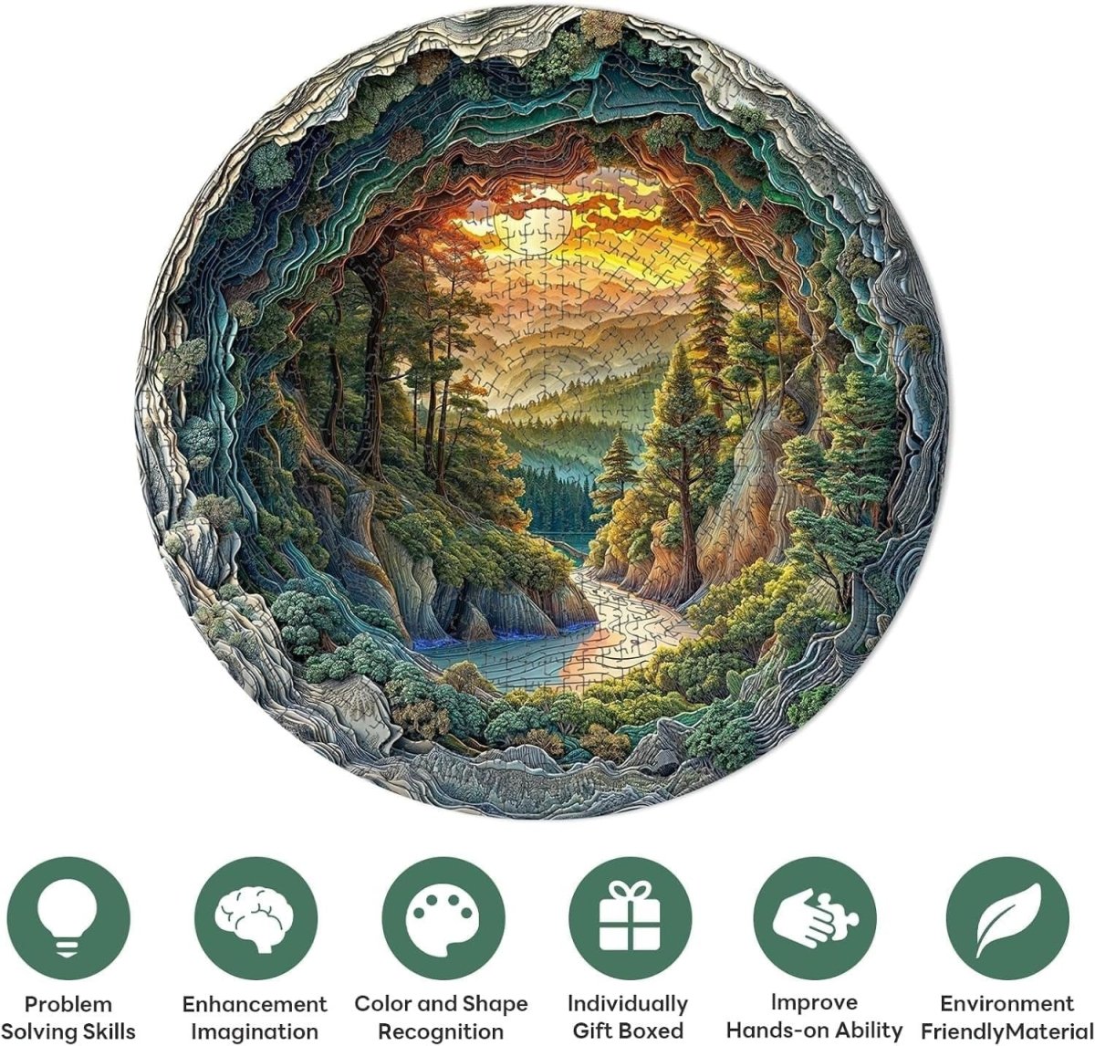 1000 Piece Round Jigsaw Puzzle Cave Forest Nature Adults Home Decor - Kwikley