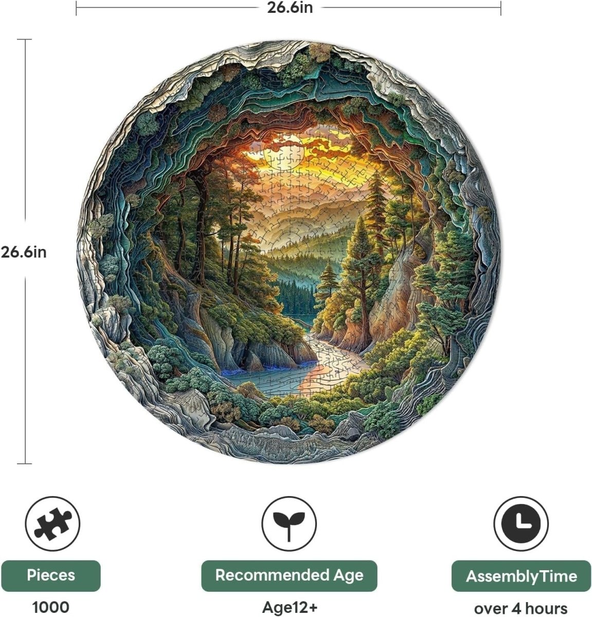 1000 Piece Round Jigsaw Puzzle Cave Forest Nature Adults Home Decor - Kwikley